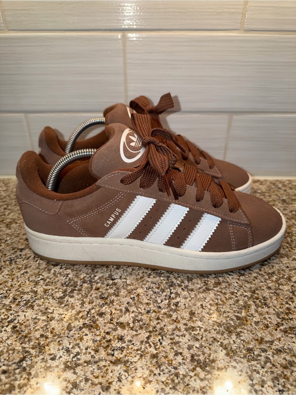 adidas Campus Low-Top Sneakers in Brown with White Stripes